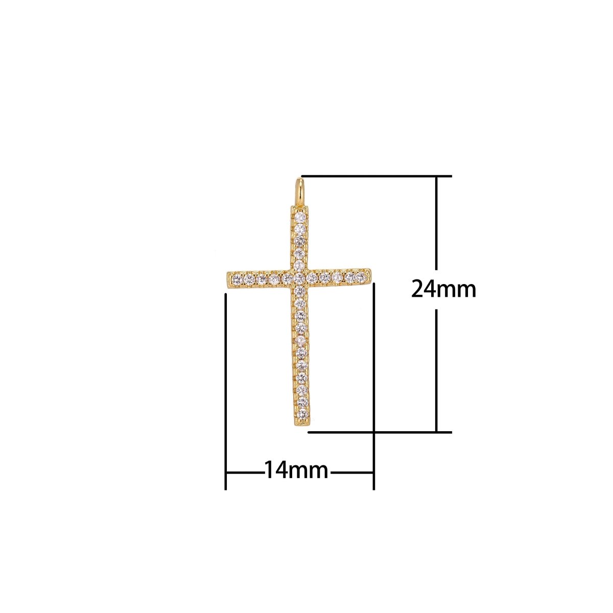 Gold Filled Cross, Golden Jesus, Faith, Believe, Pray, Love Cubic Zirconia Necklace Pendant Charm Bead Bails Findings for Jewelry Making  C-154