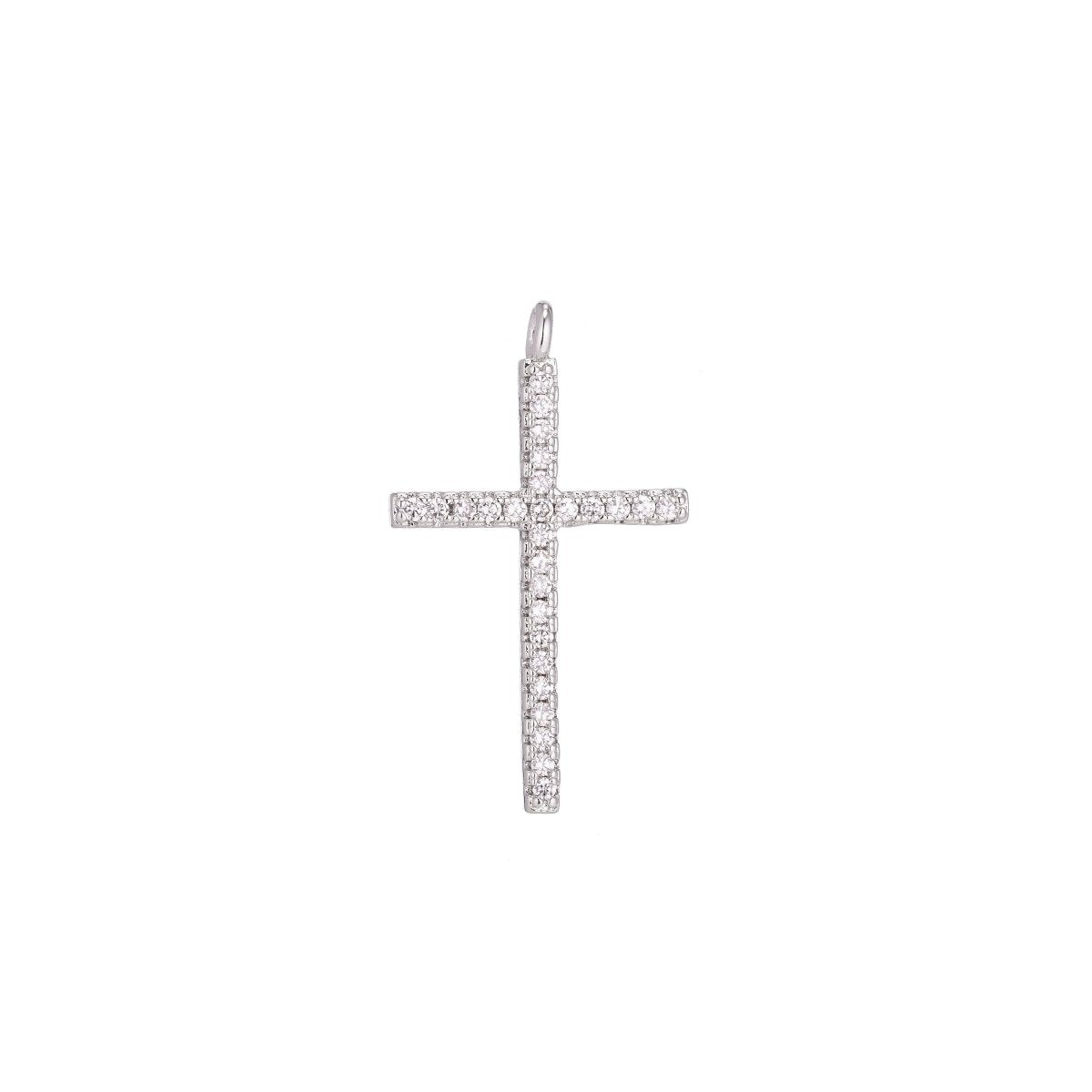 Gold Filled Cross, Golden Jesus, Faith, Believe, Pray, Love Cubic Zirconia Necklace Pendant Charm Bead Bails Findings for Jewelry Making  C-154