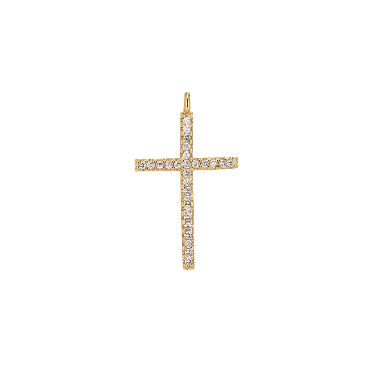 Gold Filled Cross, Golden Jesus, Faith, Believe, Pray, Love Cubic Zirconia Necklace Pendant Charm Bead Bails Findings for Jewelry Making  C-154