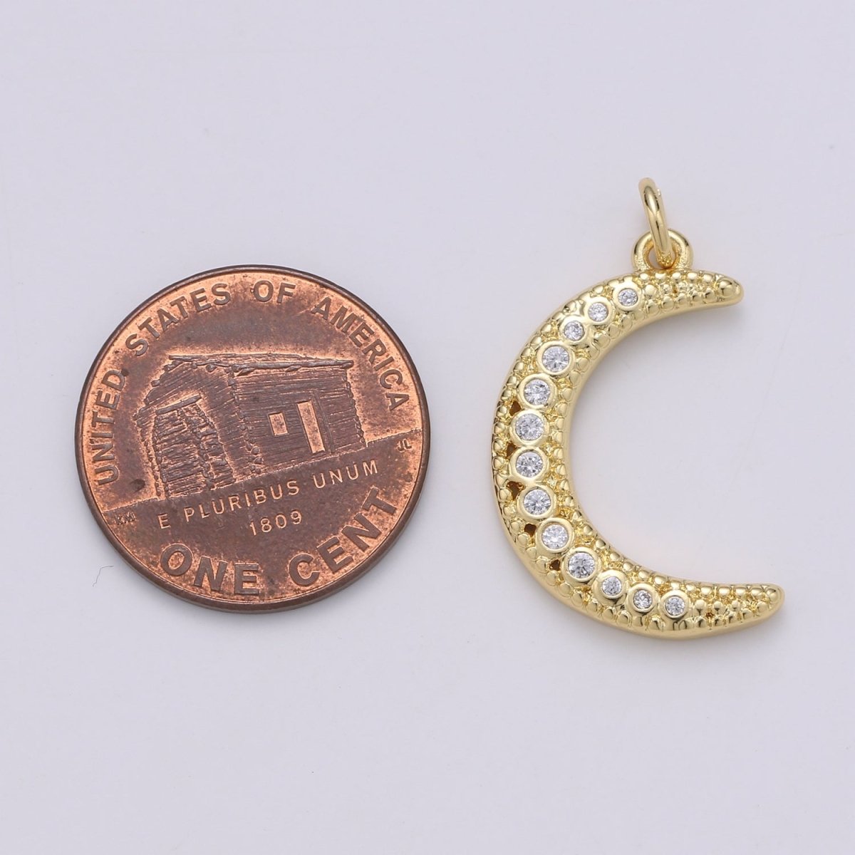 Gold Filled Crystal Moon Charm D-870 - DLUXCA