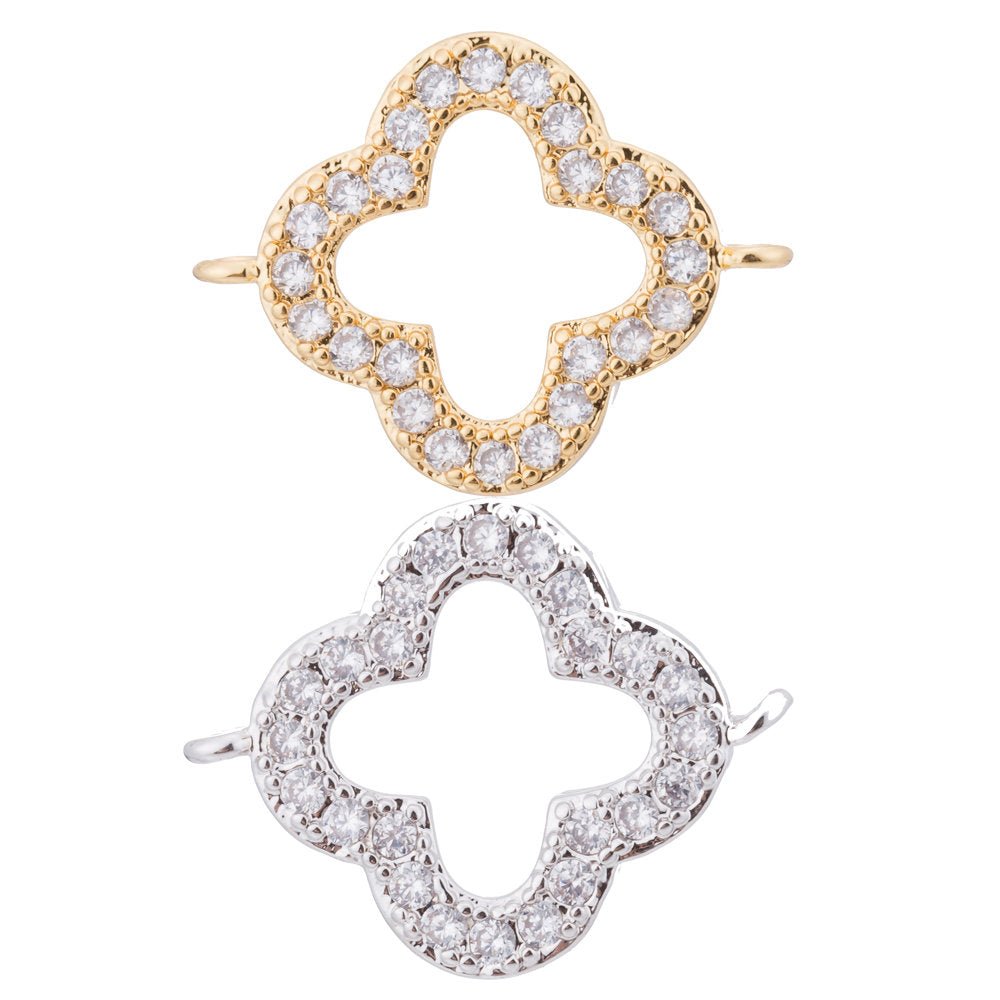 Gold Filled Cubic Zirconia Daisy Clover Flower Charm Bracelet Bead CONNECTOR for Jewelry Making Finding | F-100
