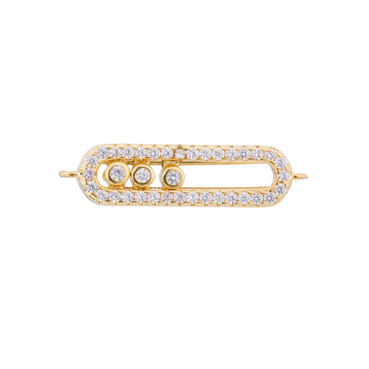 Gold Filled Cubic Zirconia Oval Bracelet Charm Bead Connector Bar for Jewelry Making Findings F-097