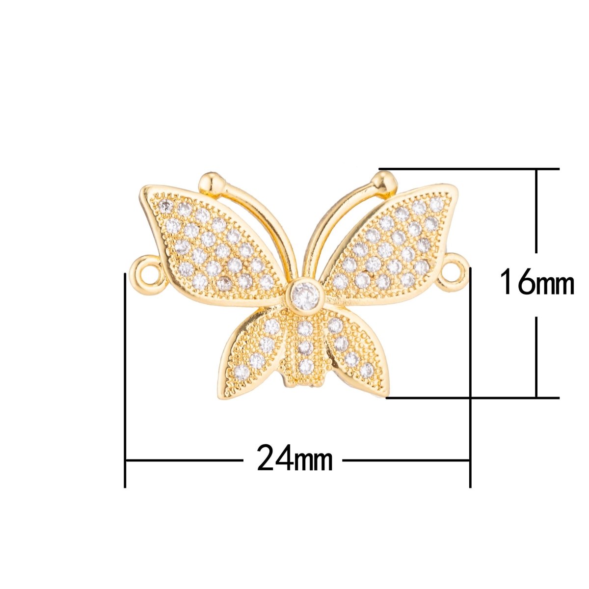 Gold Filled Cute Butterfly, Flower, Lover, Girls, Cubic Zirconia Bracelet Connector Charm, Necklace Pendant, Findings for Jewelry Making F-171
