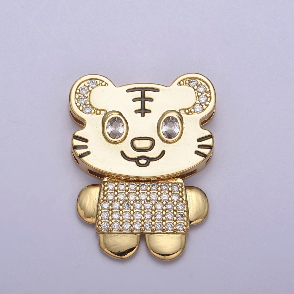 Gold Filled CZ Cartoon Animal Tiger Charm for Kids Jewelry Making H-860 - DLUXCA