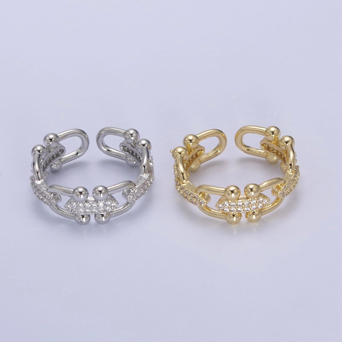 Gold Filled CZ Statement Jewelry Open Adjustable Ring U-321 U-322