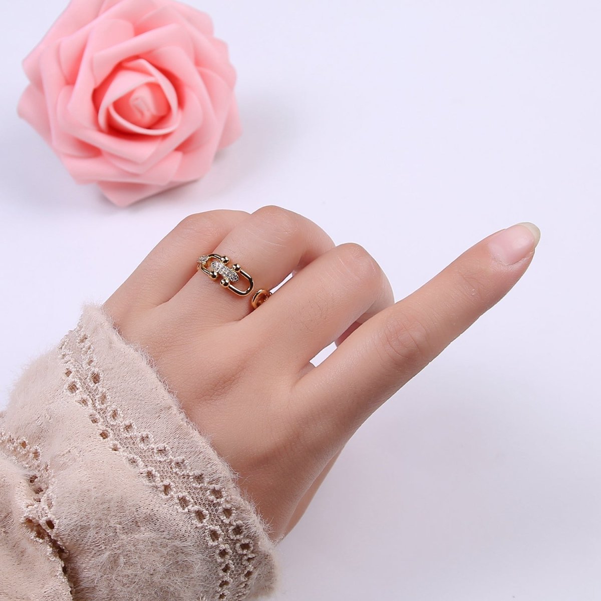 Gold Filled CZ Statement Jewelry Open Adjustable Ring U-321 U-322
