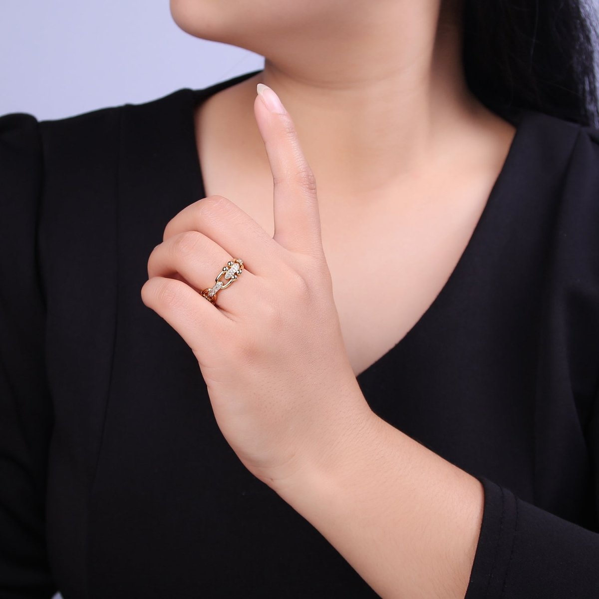 Gold Filled CZ Statement Jewelry Open Adjustable Ring U-321 U-322