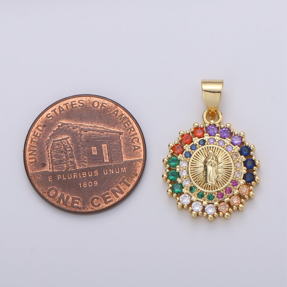 Gold Filled Dainty Virgin Mary Holy Mother Micro Pave CZ Cubic Zirconia Bracelet Necklace Pendant Supply for Jewelry Making J-013