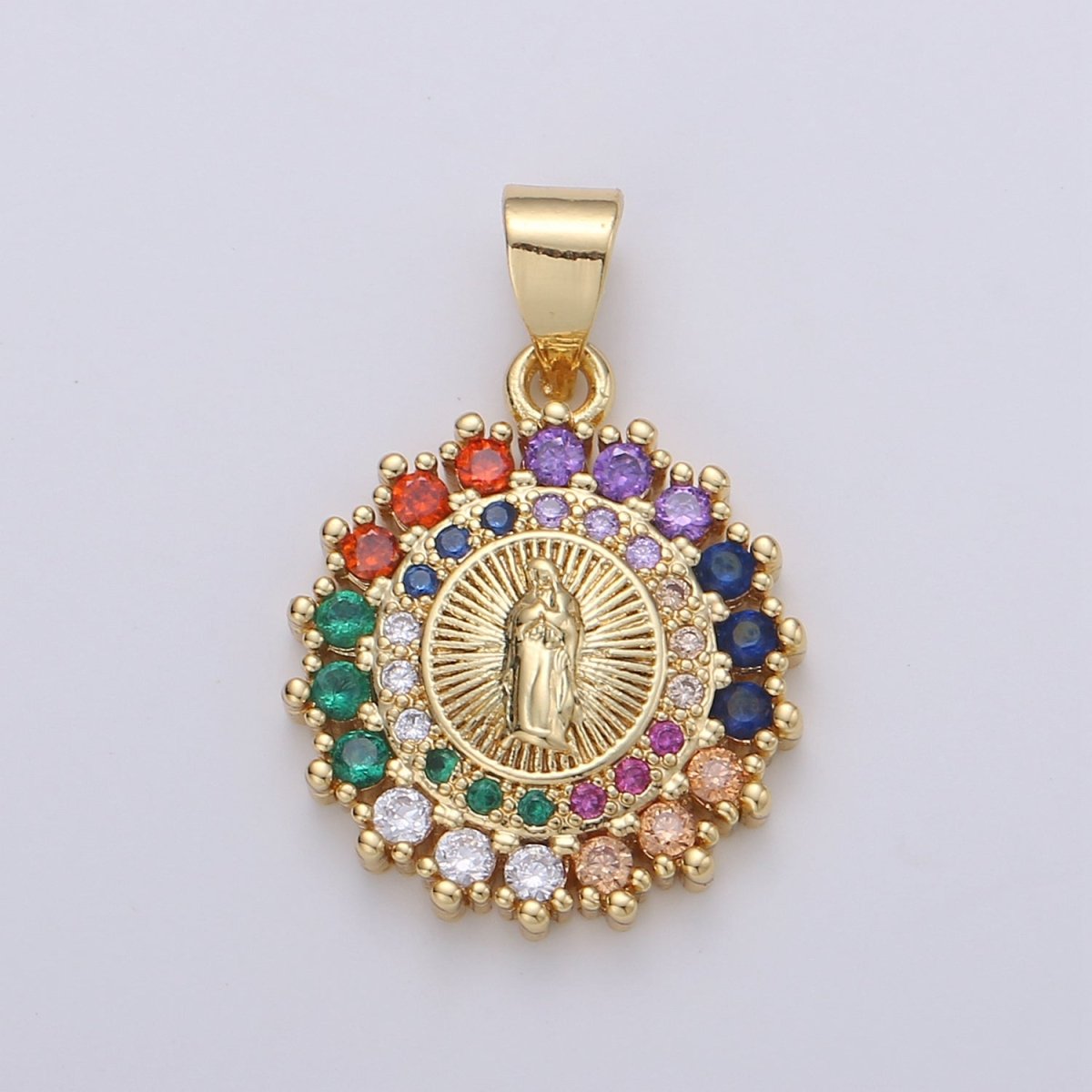 Gold Filled Dainty Virgin Mary Holy Mother Micro Pave CZ Cubic Zirconia Bracelet Necklace Pendant Supply for Jewelry Making J-013