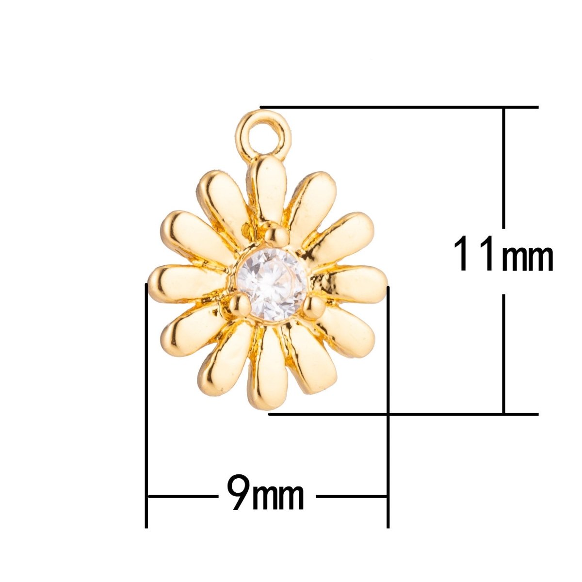 Gold Filled Daisy Sunflower, Flower, Floral, Botanical Love Cubic Zirconia Bracelet Charm, Necklace Pendant, Findings for Jewelry Making C-211 E-162