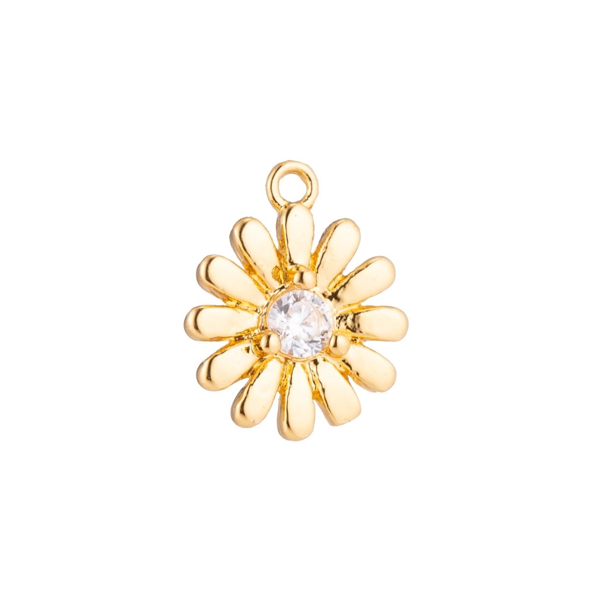 Gold Filled Daisy Sunflower, Flower, Floral, Botanical Love Cubic Zirconia Bracelet Charm, Necklace Pendant, Findings for Jewelry Making C-211 E-162