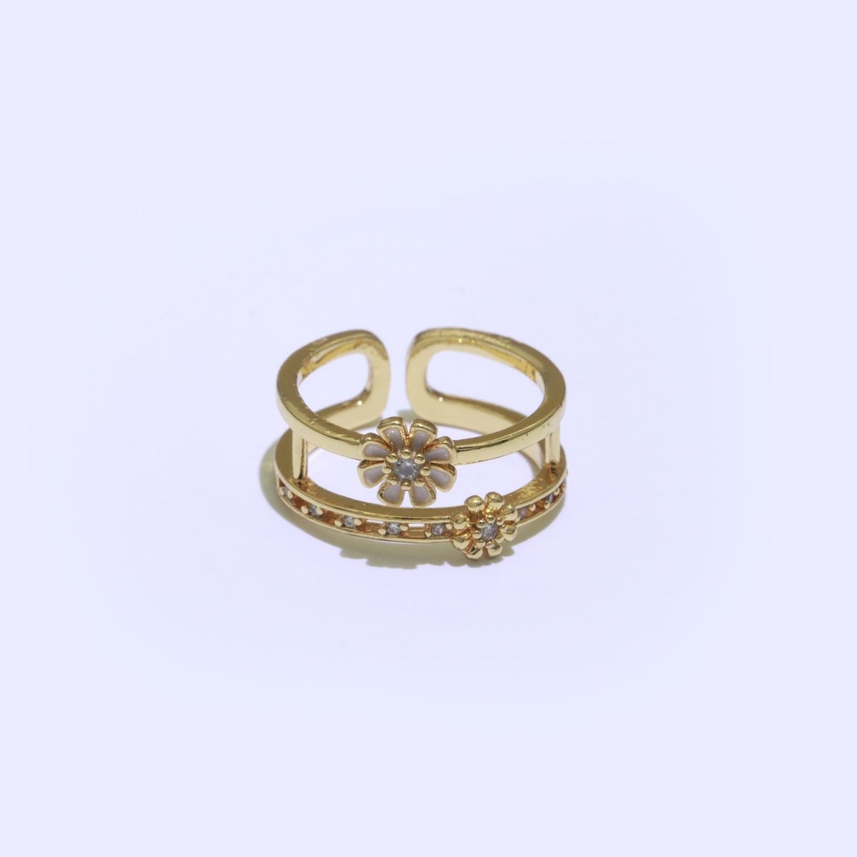 Gold Filled Double band Daisy Ring Enamel Open Adjustable Ring Flower Floral Jewelry O-466 ~ O-475