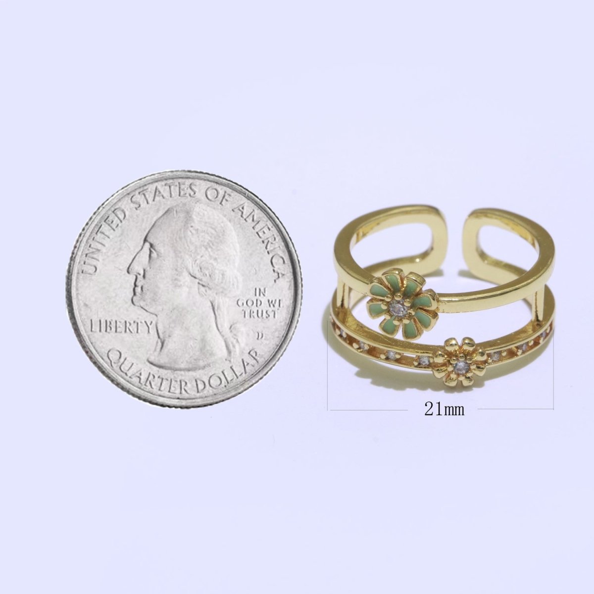 Gold Filled Double band Daisy Ring Enamel Open Adjustable Ring Flower Floral Jewelry O-466 ~ O-475