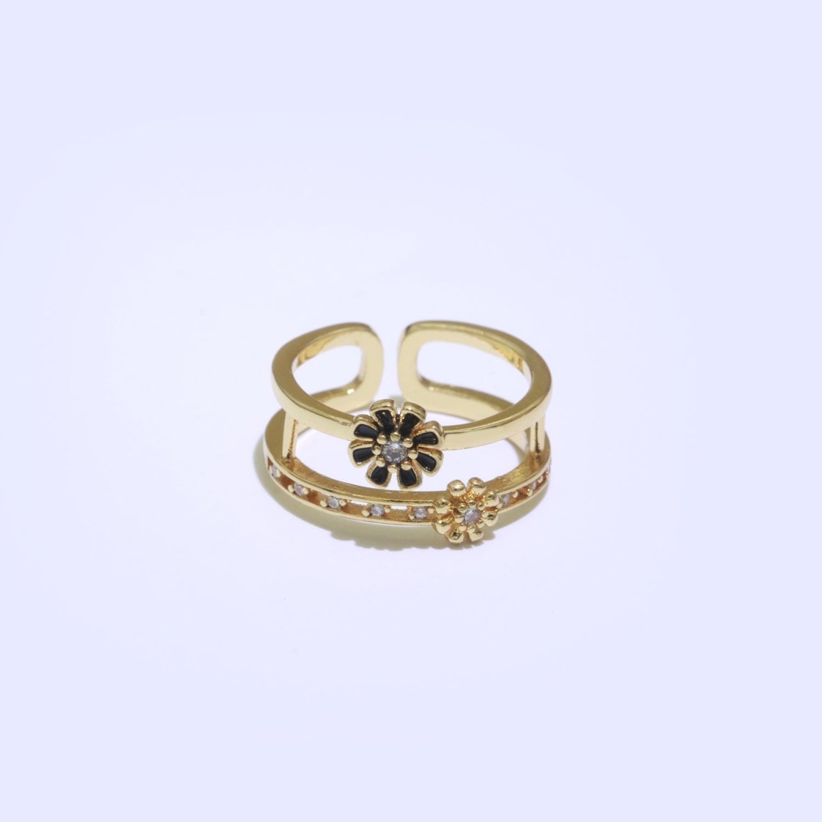 Gold Filled Double band Daisy Ring Enamel Open Adjustable Ring Flower Floral Jewelry O-466 ~ O-475