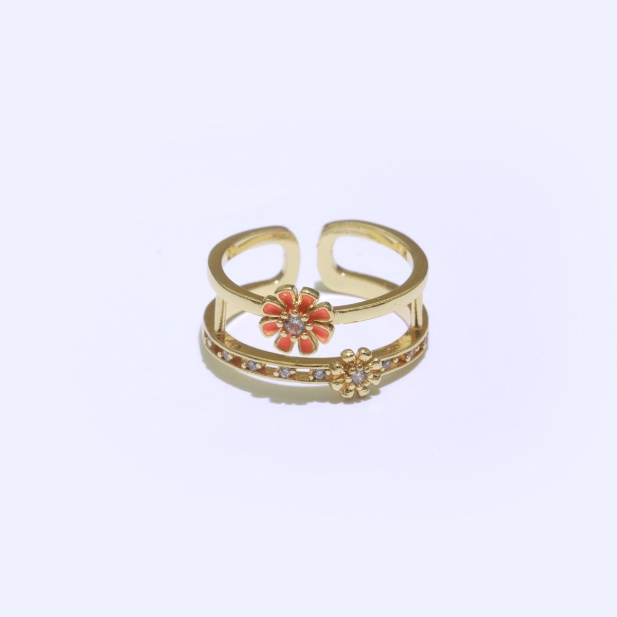Gold Filled Double band Daisy Ring Enamel Open Adjustable Ring Flower Floral Jewelry O-466 ~ O-475