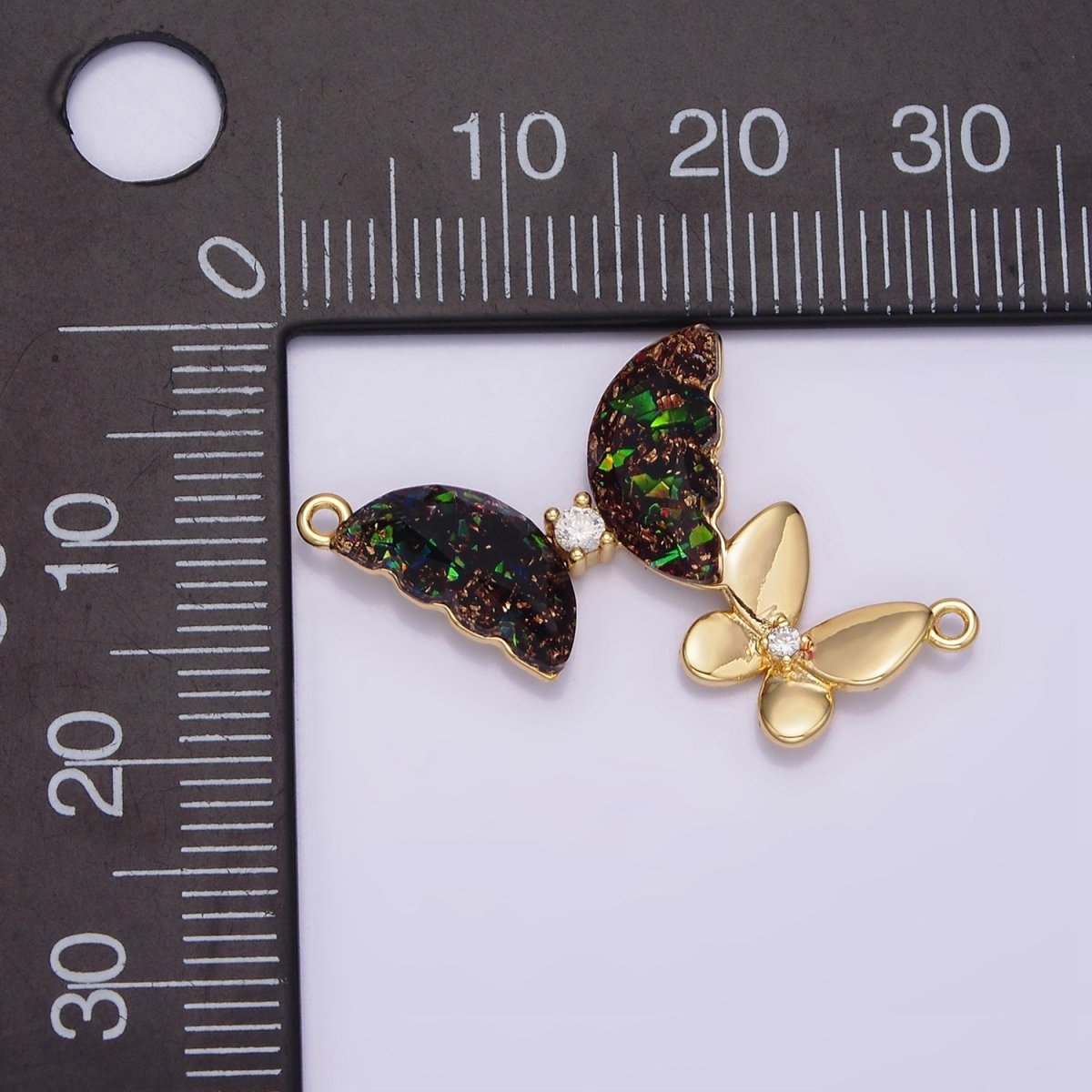 Gold Filled Double Butterfly Clear Dark Iridescent AB CZ Connector in Gold & Silver G-654 Y-764