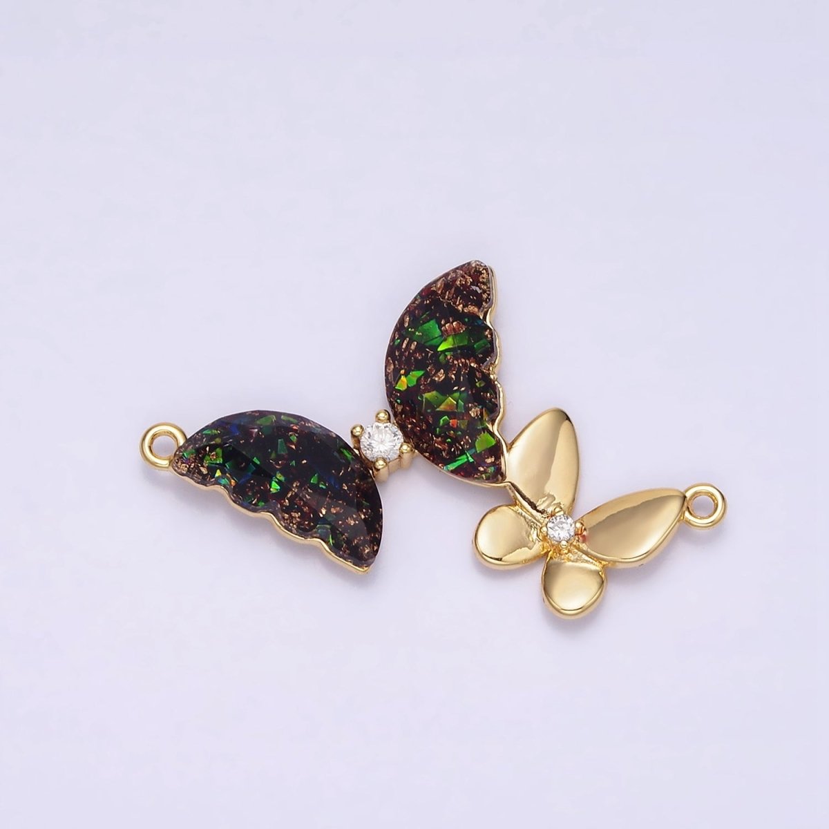 Gold Filled Double Butterfly Clear Dark Iridescent AB CZ Connector in Gold & Silver G-654 Y-764