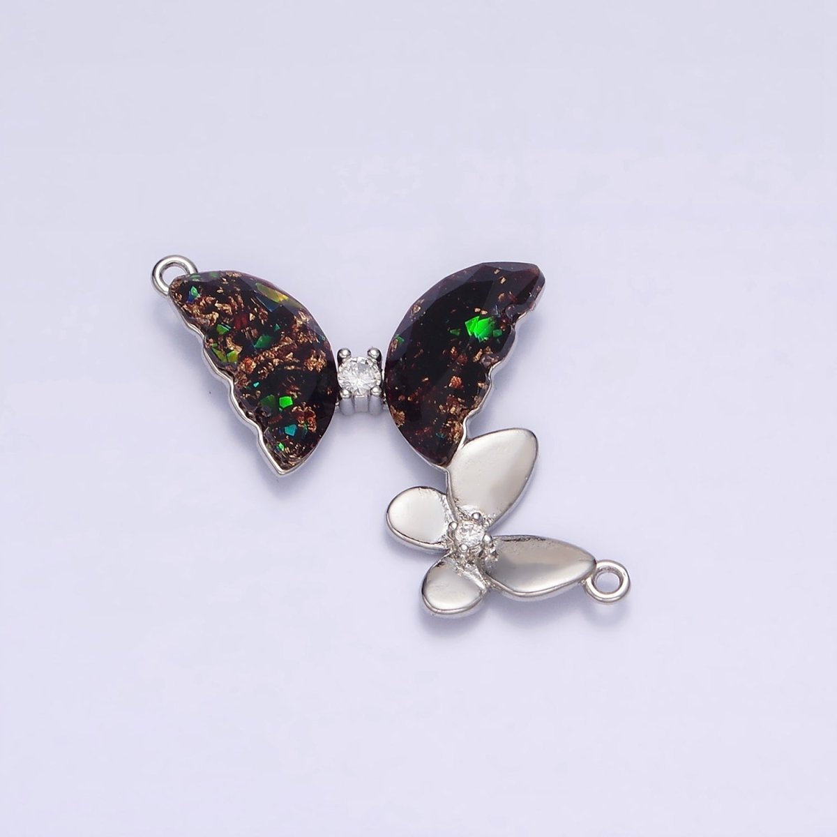 Gold Filled Double Butterfly Clear Dark Iridescent AB CZ Connector in Gold & Silver G-654 Y-764