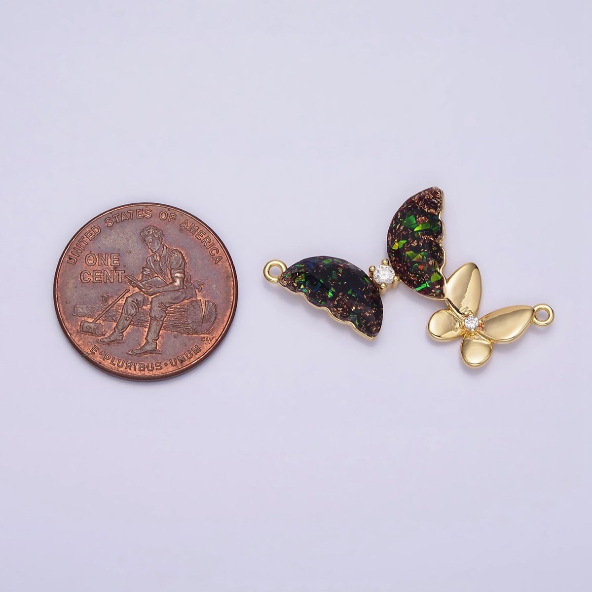 Gold Filled Double Butterfly Clear Dark Iridescent AB CZ Connector in Gold & Silver G-654 Y-764
