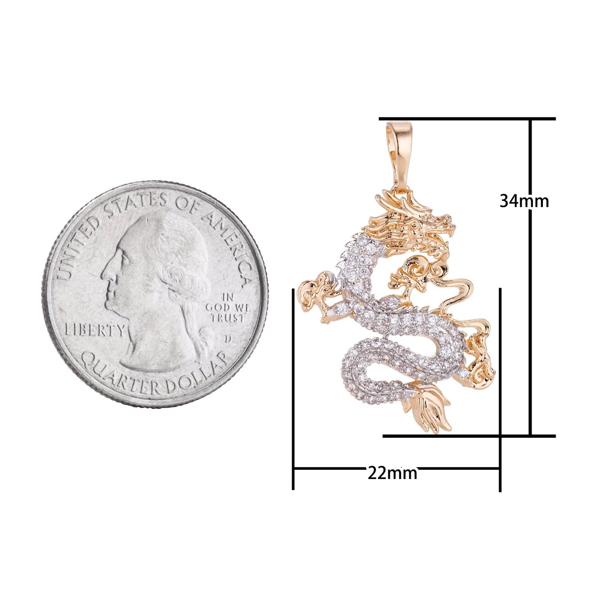 Gold Filled Dragon Pendant Cubic Zirconia CZ Micro Pave Dragon Fantasy For Statement Necklace Jewelry Making H-627