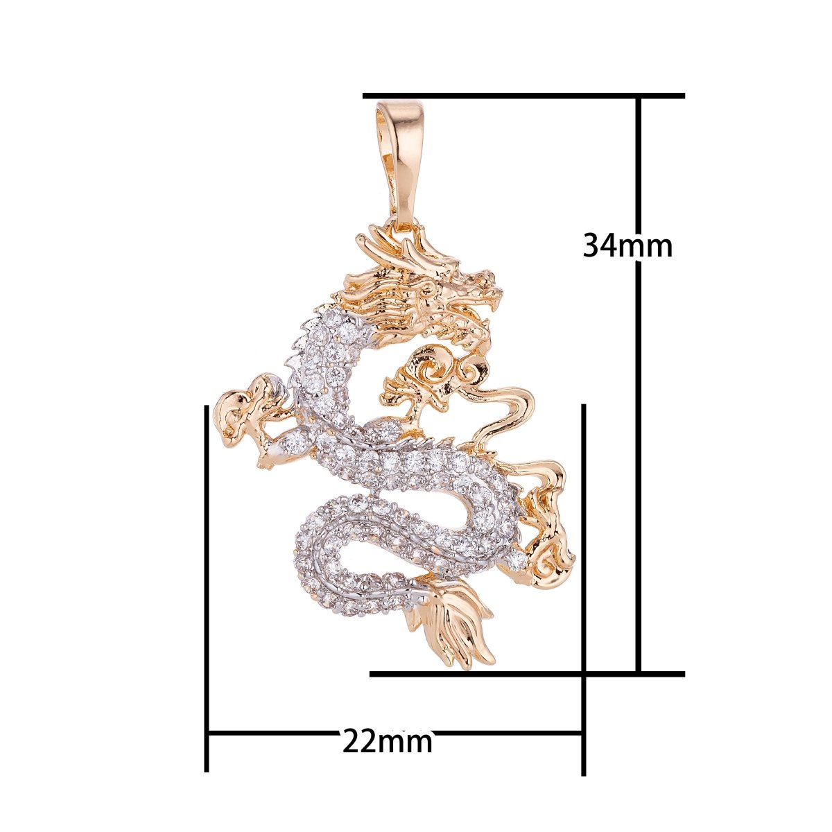 Gold Filled Dragon Pendant Cubic Zirconia CZ Micro Pave Dragon Fantasy For Statement Necklace Jewelry Making H-627
