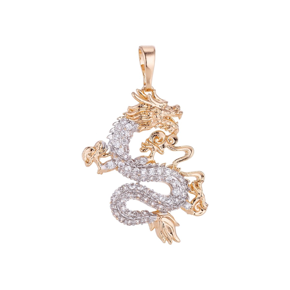 Gold Filled Dragon Pendant Cubic Zirconia CZ Micro Pave Dragon Fantasy For Statement Necklace Jewelry Making H-627