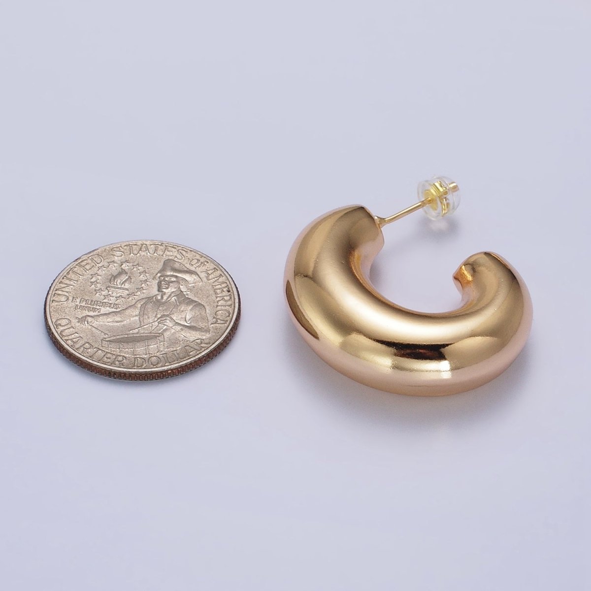 Gold Filled Edged Wide Chubby Geometric J-Shaped Hoop Earrings in Gold & Silver | AB-340 AB-341