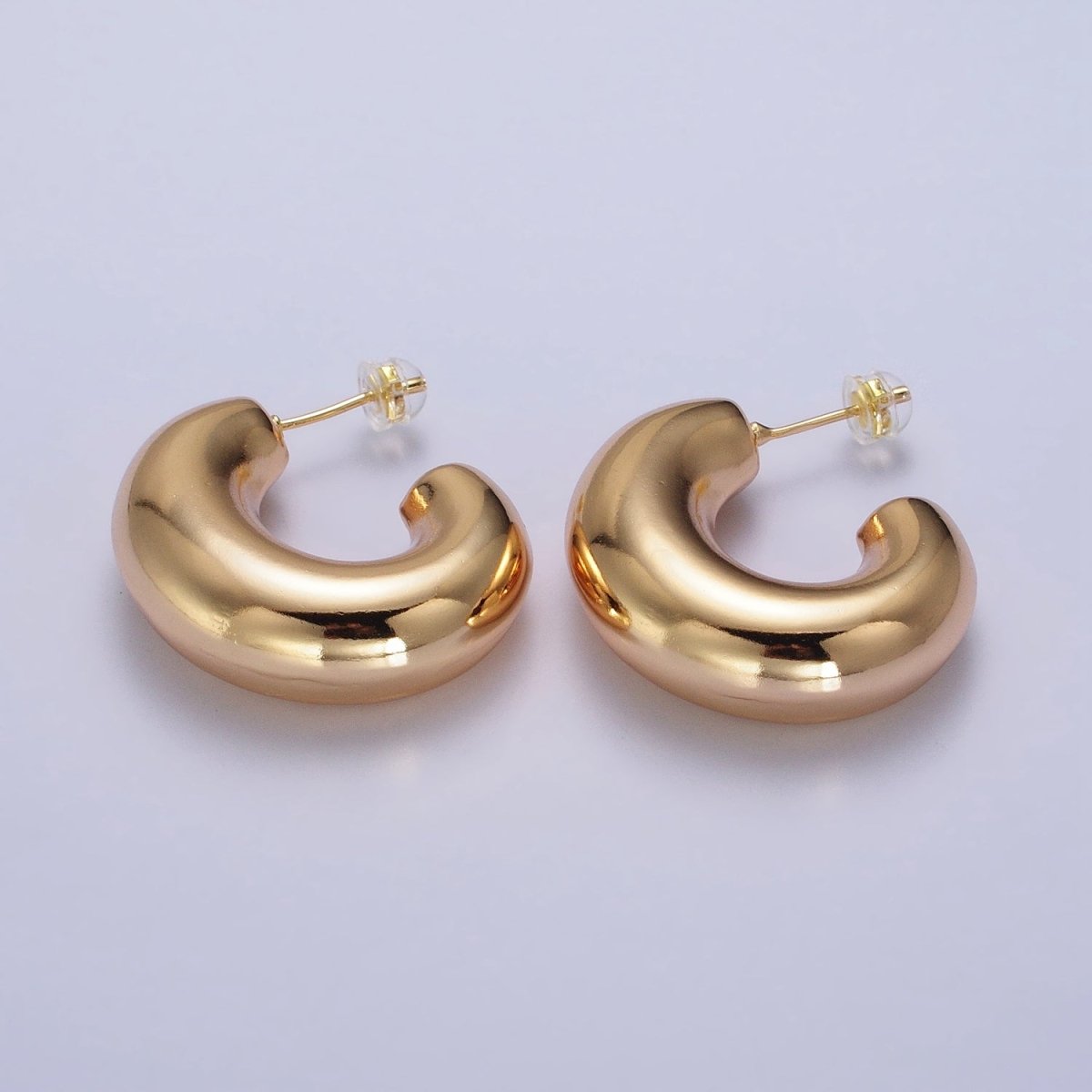 Gold Filled Edged Wide Chubby Geometric J-Shaped Hoop Earrings in Gold & Silver | AB-340 AB-341