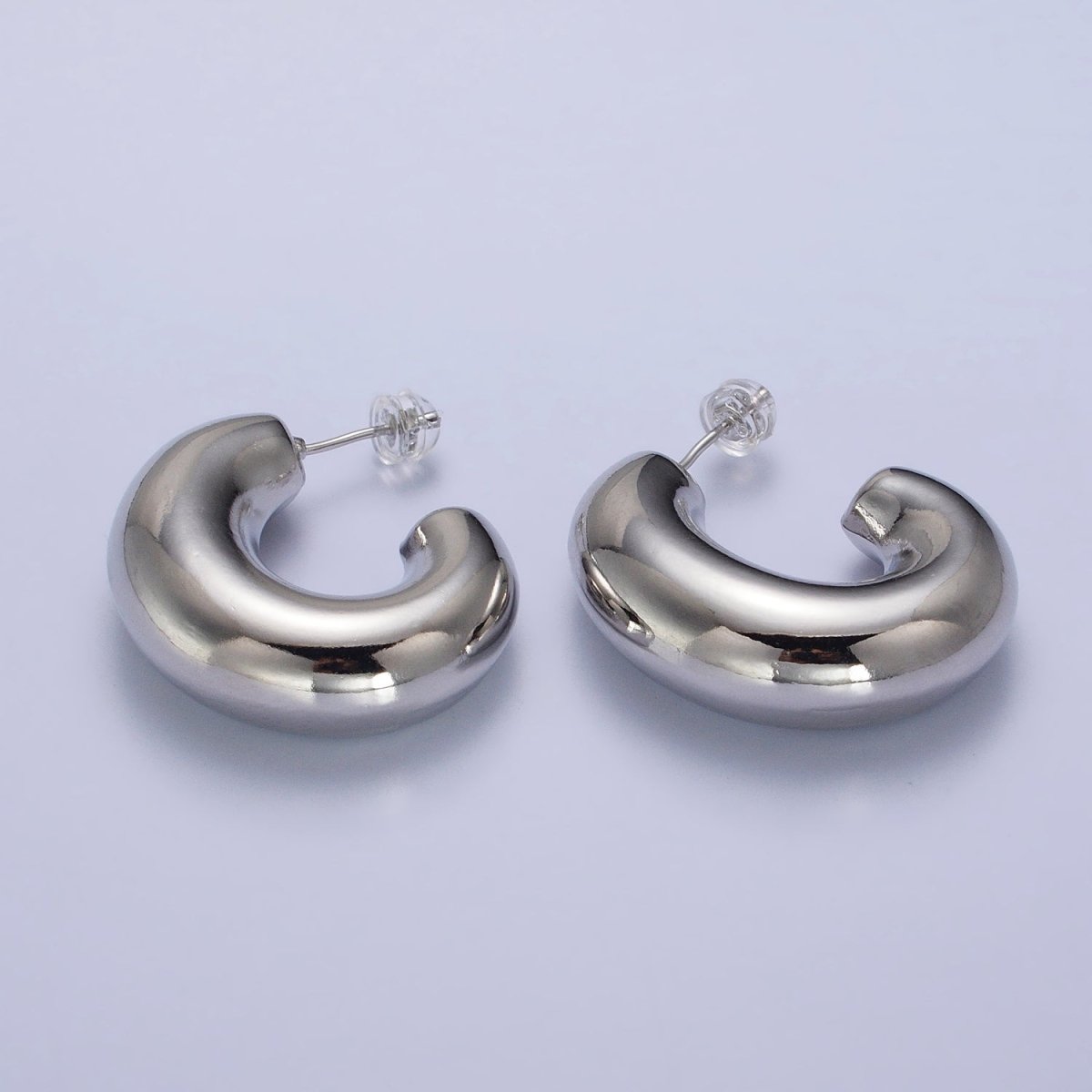 Gold Filled Edged Wide Chubby Geometric J-Shaped Hoop Earrings in Gold & Silver | AB-340 AB-341