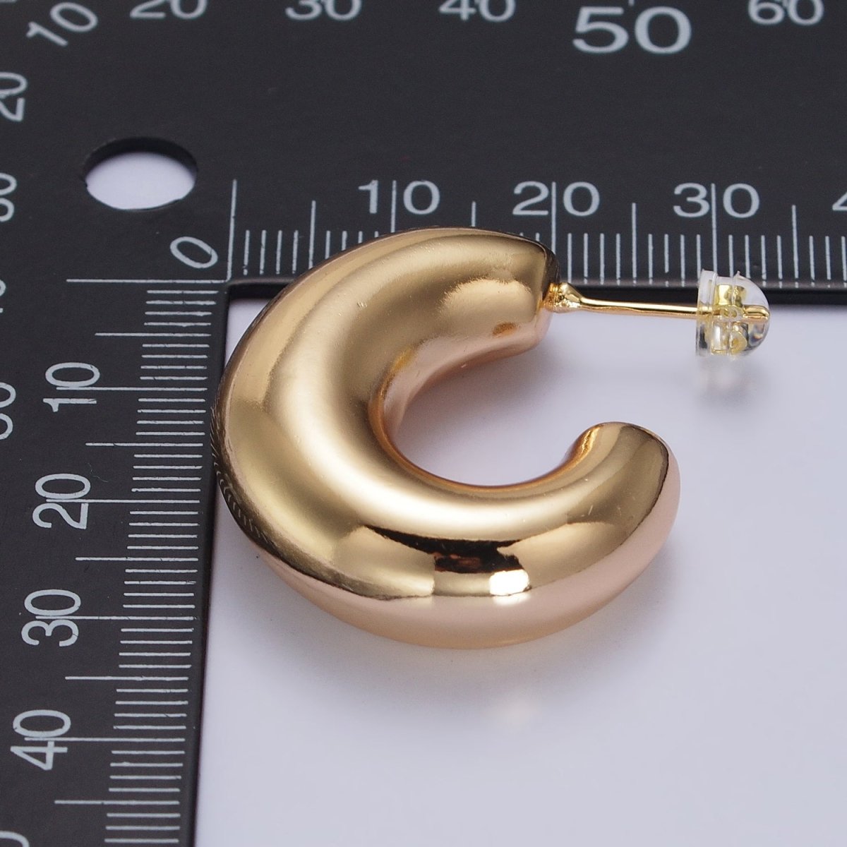 Gold Filled Edged Wide Chubby Geometric J-Shaped Hoop Earrings in Gold & Silver | AB-340 AB-341