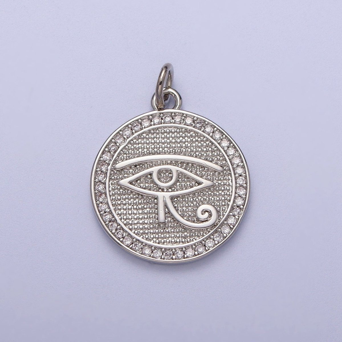 Gold Filled Egyptian Eye of Ra 17mm Micro Paved CZ Textured Round Charm in Gold & Silver | C-343 C-352