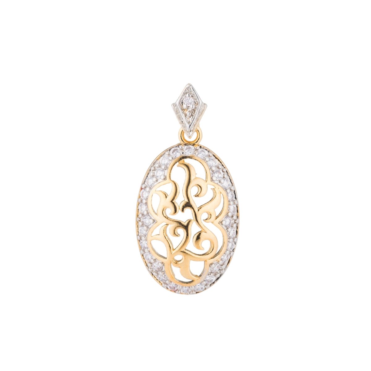 Gold Filled Elegant Oval Swirl, Heart, Love, Dangle, Ladies Cubic Zirconia Necklace Pendant Charm Bead Bails Findings for Jewelry Making H-142 - DLUXCA