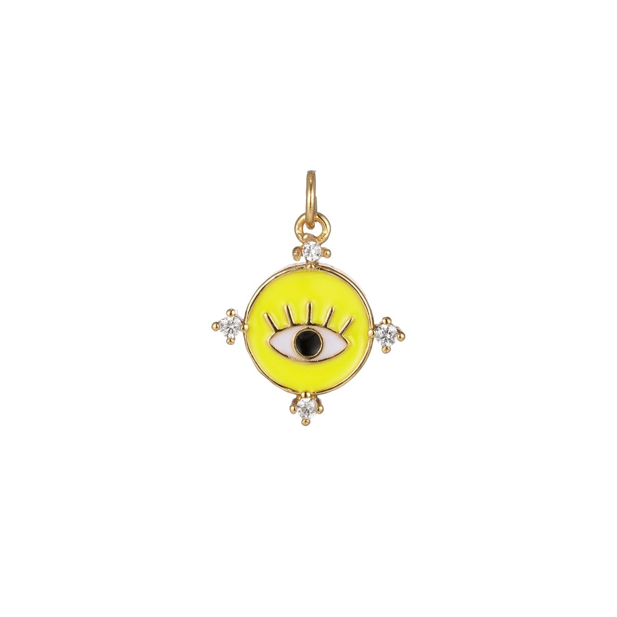 Gold Filled Evil Eye Charm Enamel Eye Heart Pendant Micro Pave Eye Charm Cubic Zirconia Round Amulet Jewelry Medallion M-276-M-285