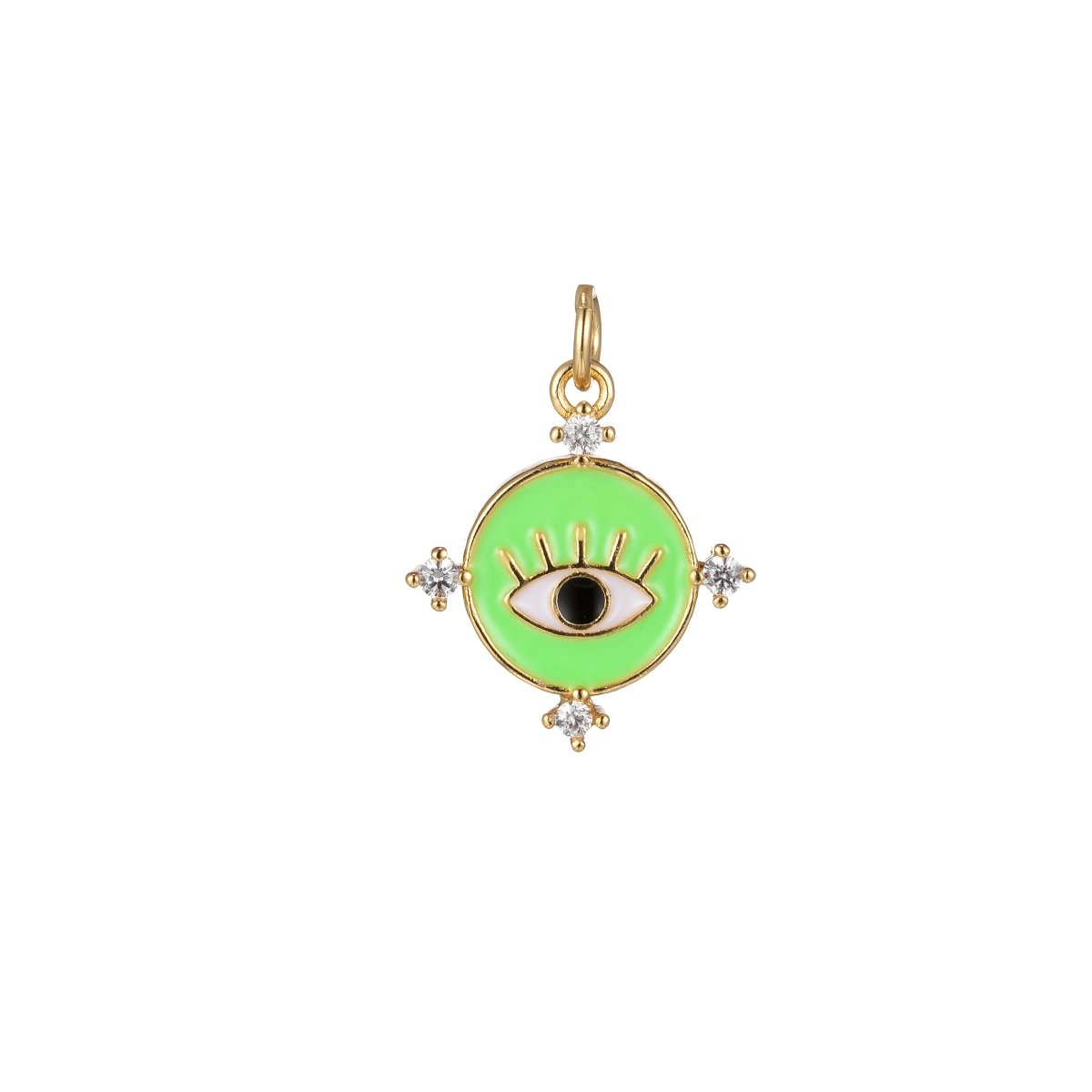 Gold Filled Evil Eye Charm Enamel Eye Heart Pendant Micro Pave Eye Charm Cubic Zirconia Round Amulet Jewelry Medallion M-276-M-285