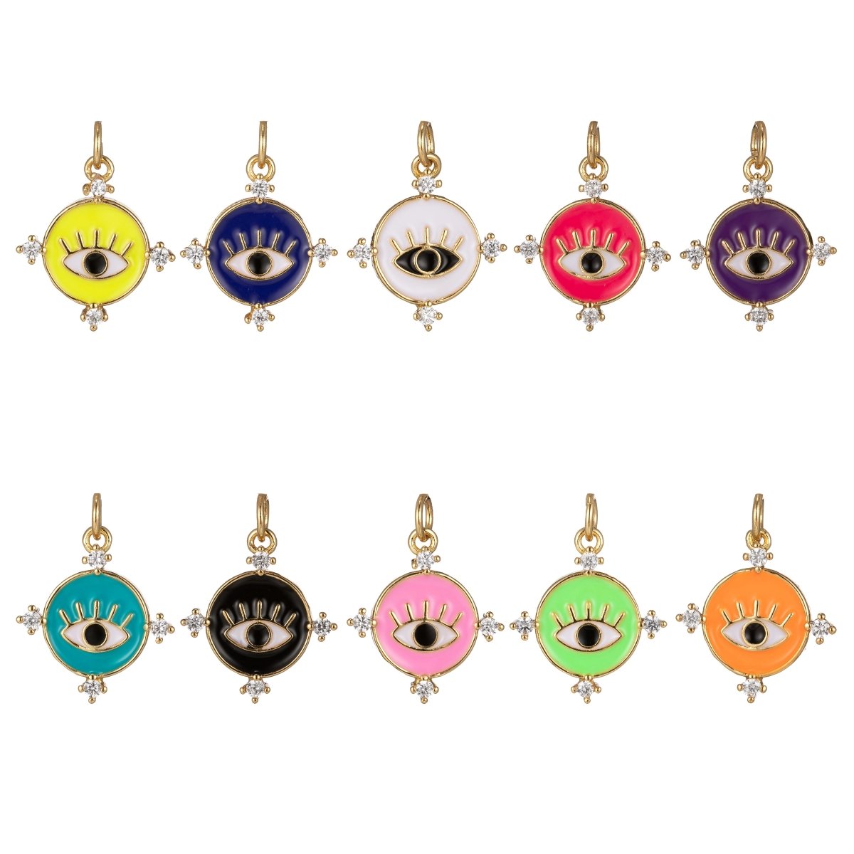 Gold Filled Evil Eye Charm Enamel Eye Heart Pendant Micro Pave Eye Charm Cubic Zirconia Round Amulet Jewelry Medallion M-276-M-285