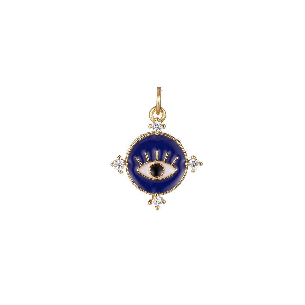 Gold Filled Evil Eye Charm Enamel Eye Heart Pendant Micro Pave Eye Charm Cubic Zirconia Round Amulet Jewelry Medallion M-276-M-285
