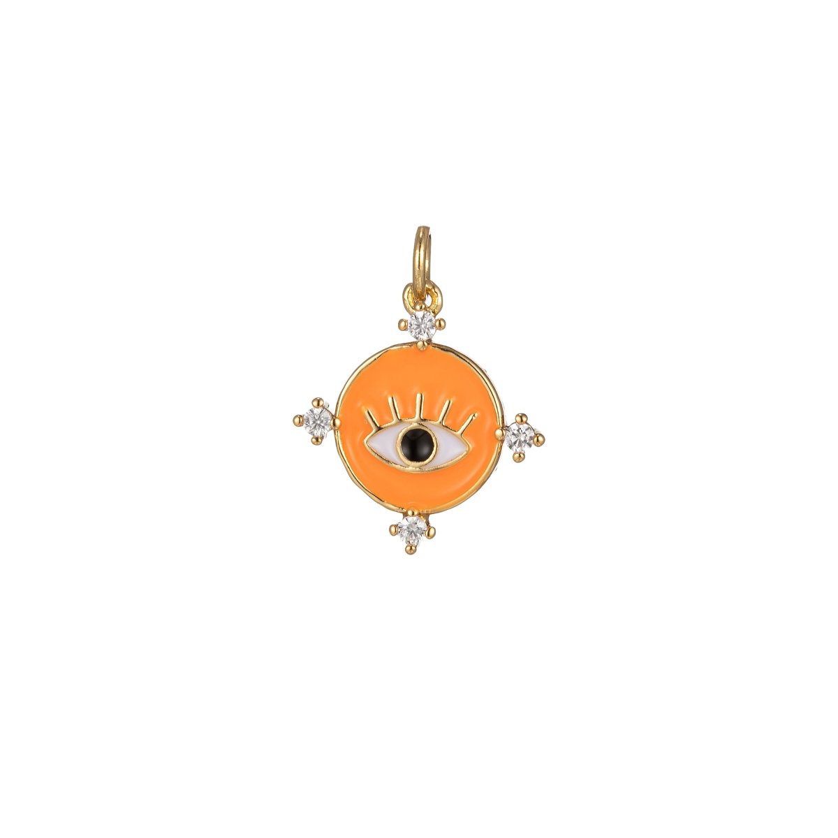 Gold Filled Evil Eye Charm Enamel Eye Heart Pendant Micro Pave Eye Charm Cubic Zirconia Round Amulet Jewelry Medallion M-276-M-285