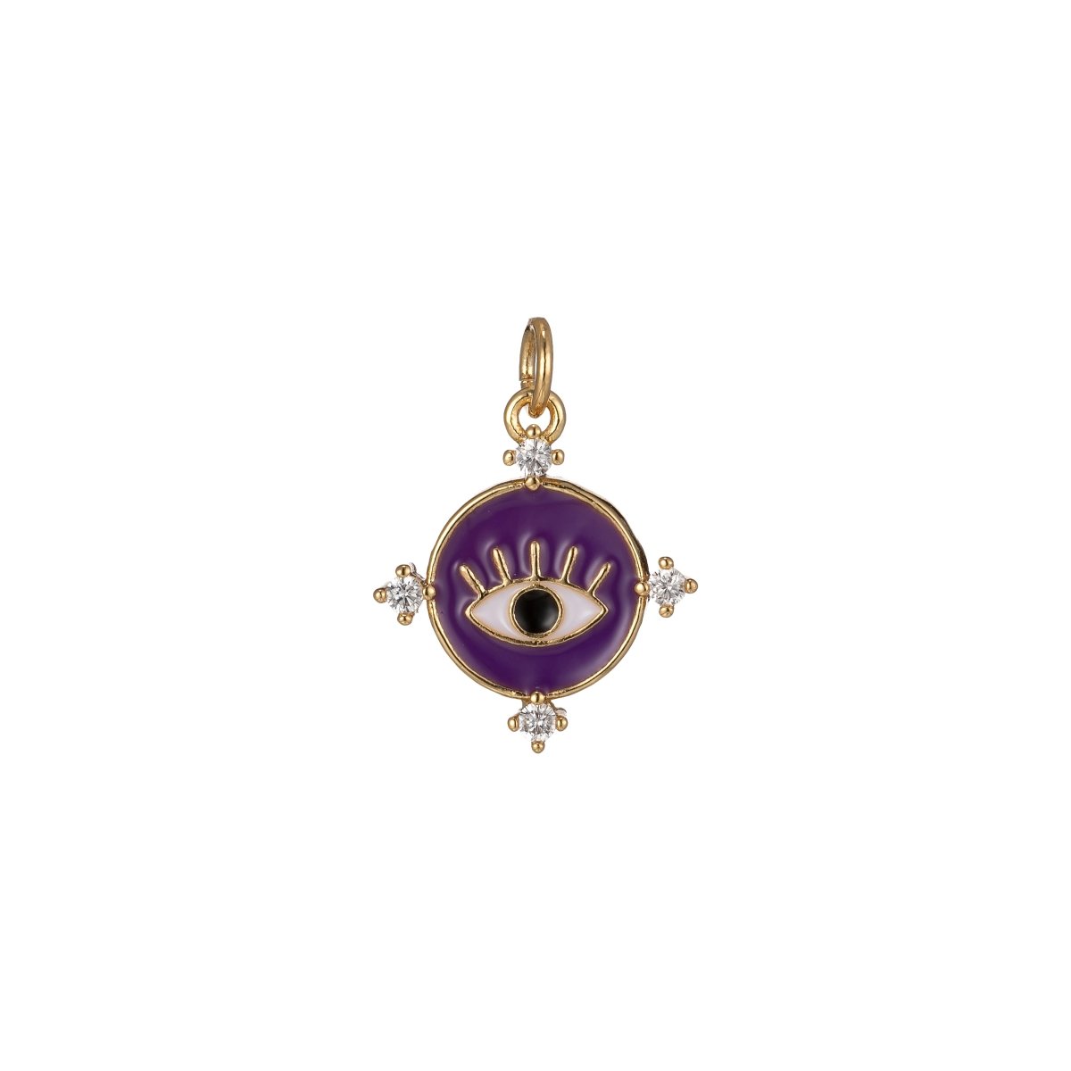 Gold Filled Evil Eye Charm Enamel Eye Heart Pendant Micro Pave Eye Charm Cubic Zirconia Round Amulet Jewelry Medallion M-276-M-285