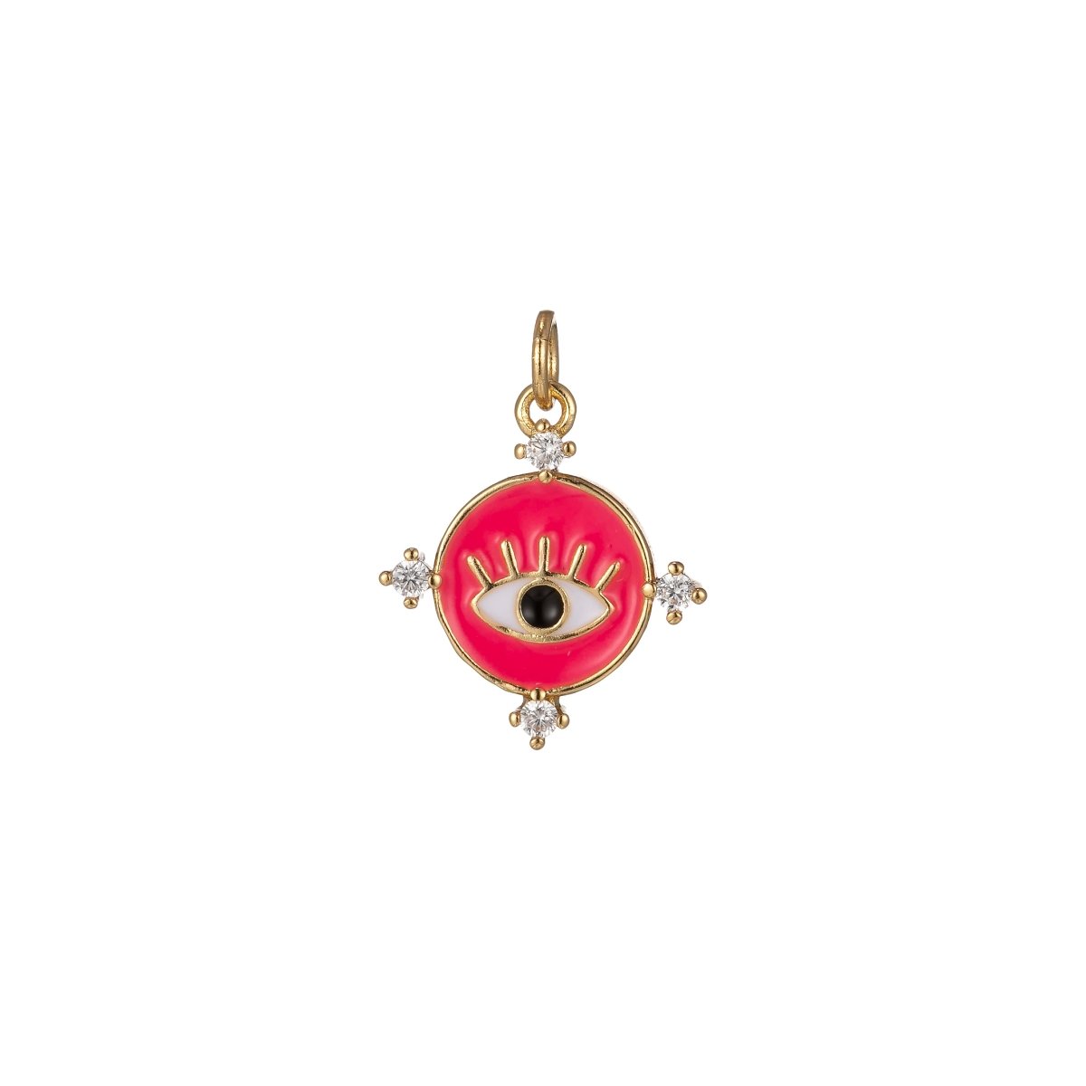 Gold Filled Evil Eye Charm Enamel Eye Heart Pendant Micro Pave Eye Charm Cubic Zirconia Round Amulet Jewelry Medallion M-276-M-285