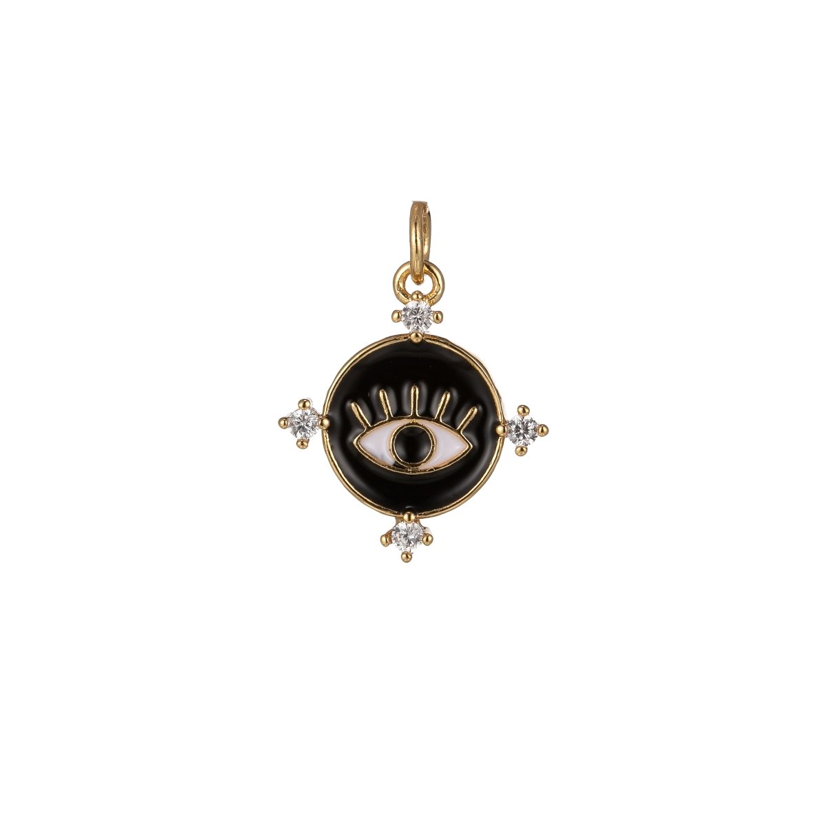 Gold Filled Evil Eye Charm Enamel Eye Heart Pendant Micro Pave Eye Charm Cubic Zirconia Round Amulet Jewelry Medallion M-276-M-285