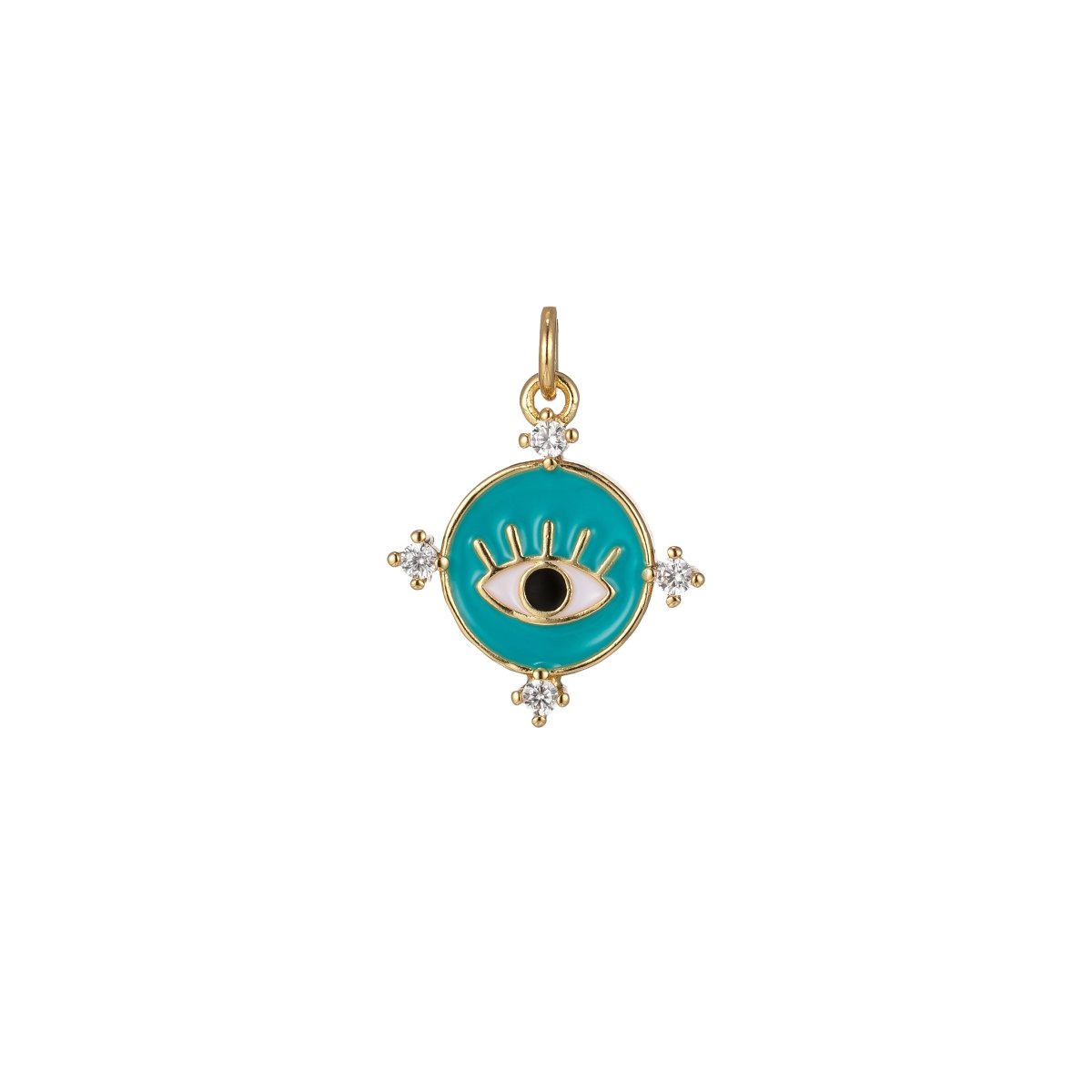 Gold Filled Evil Eye Charm Enamel Eye Heart Pendant Micro Pave Eye Charm Cubic Zirconia Round Amulet Jewelry Medallion M-276-M-285