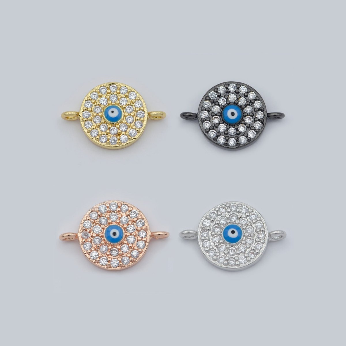 Gold Filled Evil Eye CZ Micro Pave Connector, CZ Micro Pave Eye Bracelet Connector, For Bracelet Making Supply Findings F-839 - F-842