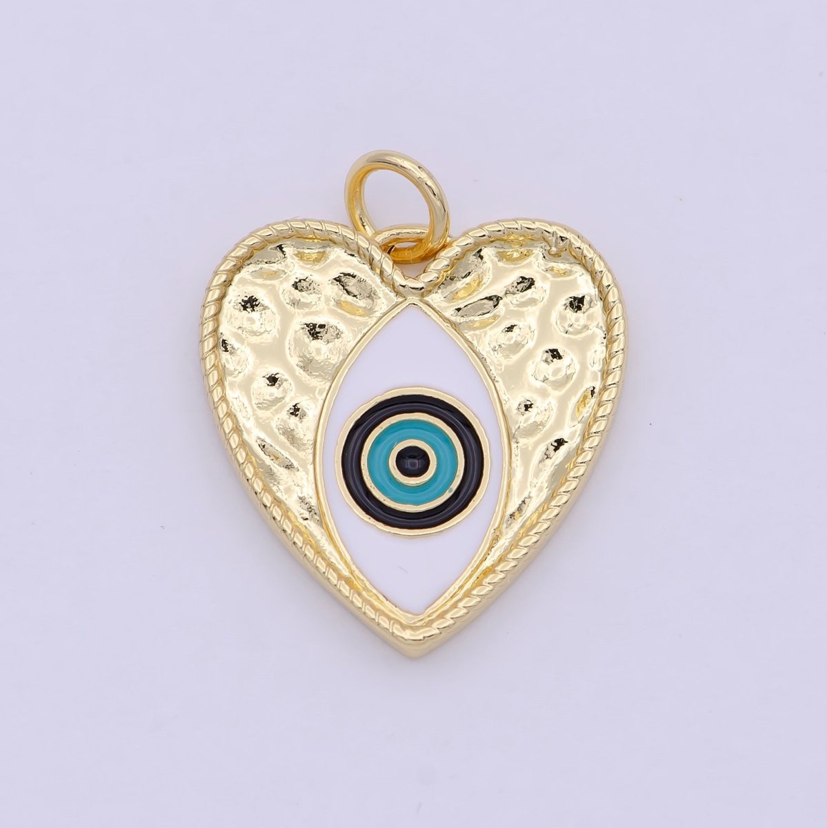 Gold Filled Evil Eye Enamel Heart Hammered Charm in Silver & Gold N-207 N-239