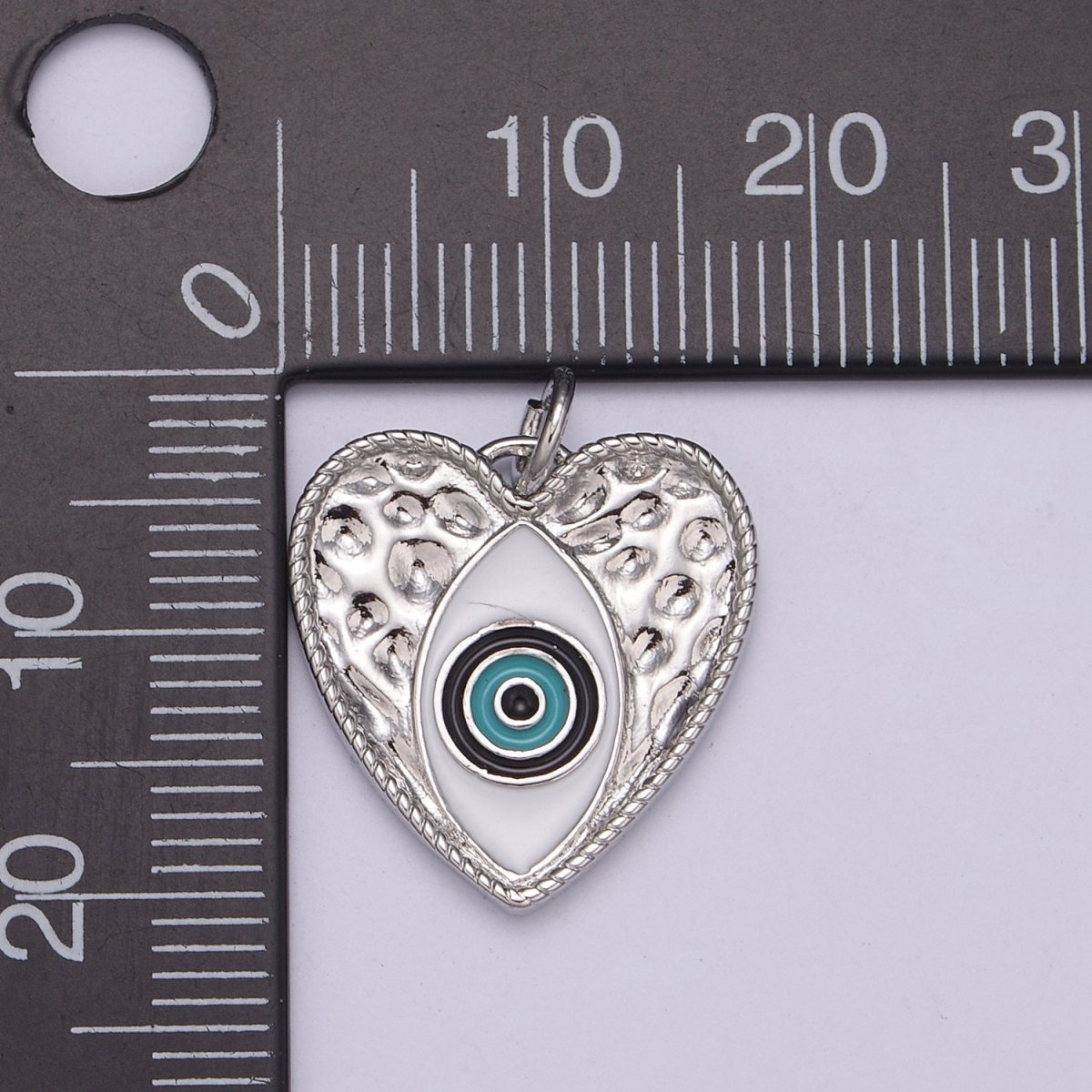 Gold Filled Evil Eye Enamel Heart Hammered Charm in Silver & Gold N-207 N-239