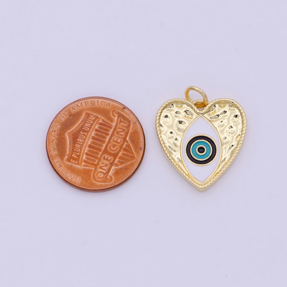 Gold Filled Evil Eye Enamel Heart Hammered Charm in Silver & Gold N-207 N-239