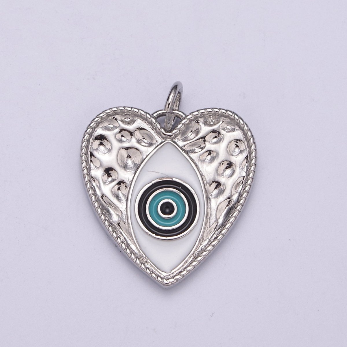 Gold Filled Evil Eye Enamel Heart Hammered Charm in Silver & Gold N-207 N-239