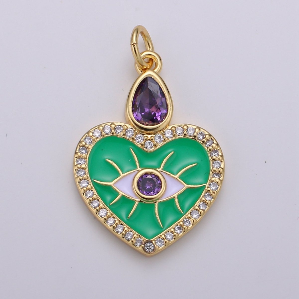 Gold Filled Evil Eye Heart Charm E-022