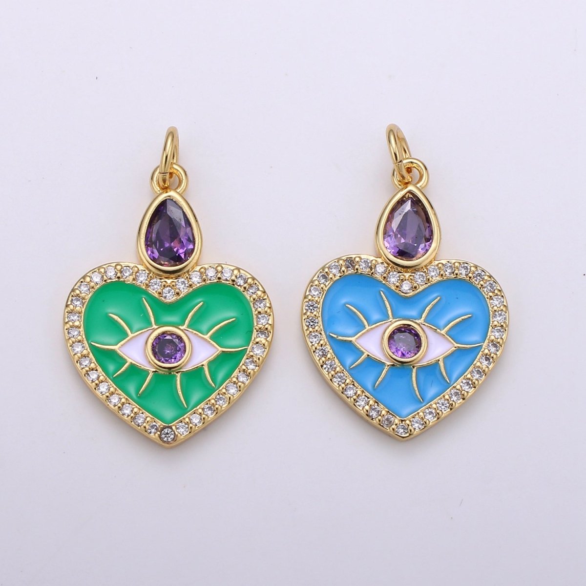 Gold Filled Evil Eye Heart Charm E-022