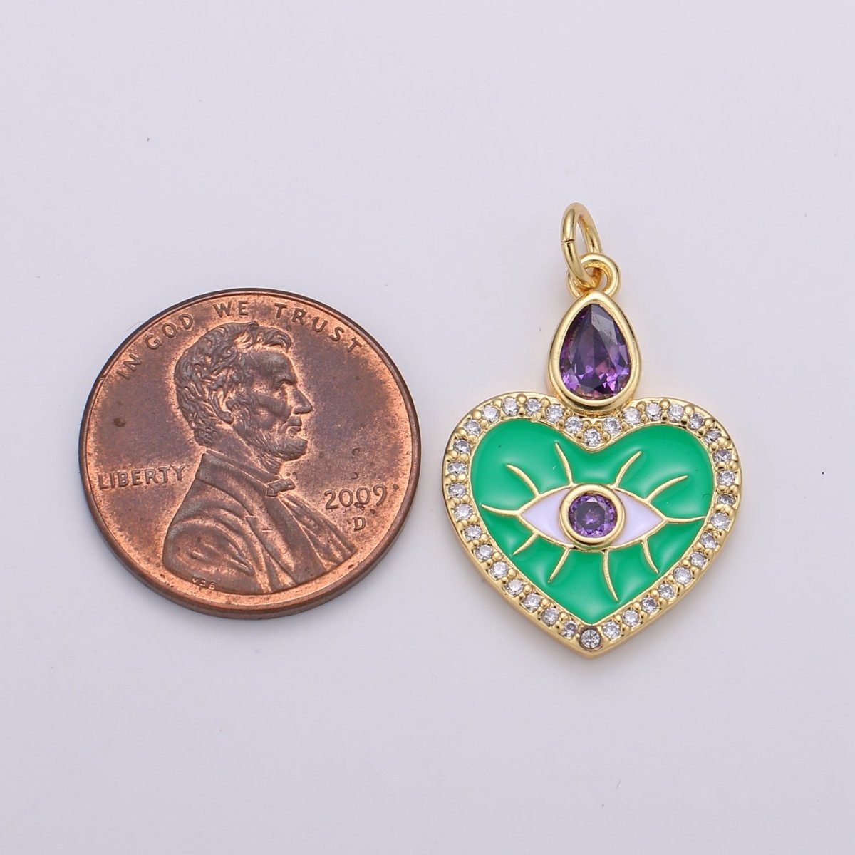 Gold Filled Evil Eye Heart Charm E-022