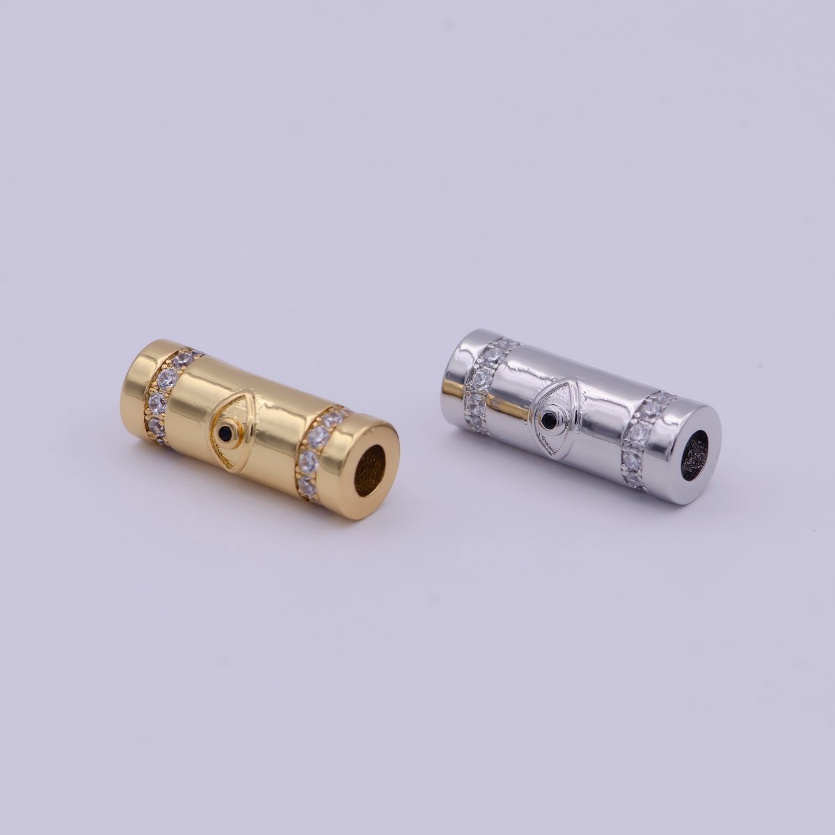 Gold Filled Evil Eye / Religious Cross Long Tube Spacer Barrel Beads in Gold & Silver |   B-709 B-710